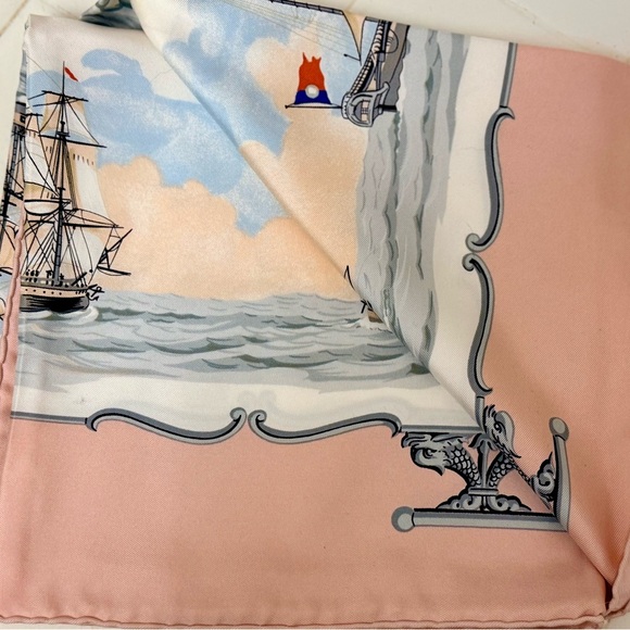 HERMES Never Worn Vintage “The Wooden Marine” Pink Carre 90 Silk Twill Scarf - Picture 16 of 16